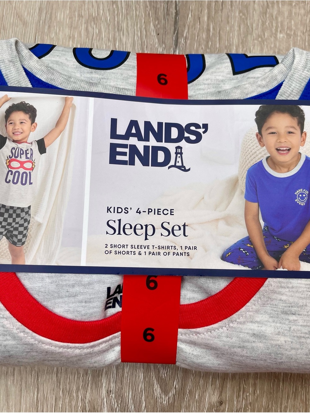 Lands' End Kids 4-Piece Sleep Set — Gray with Blue & Red Accent